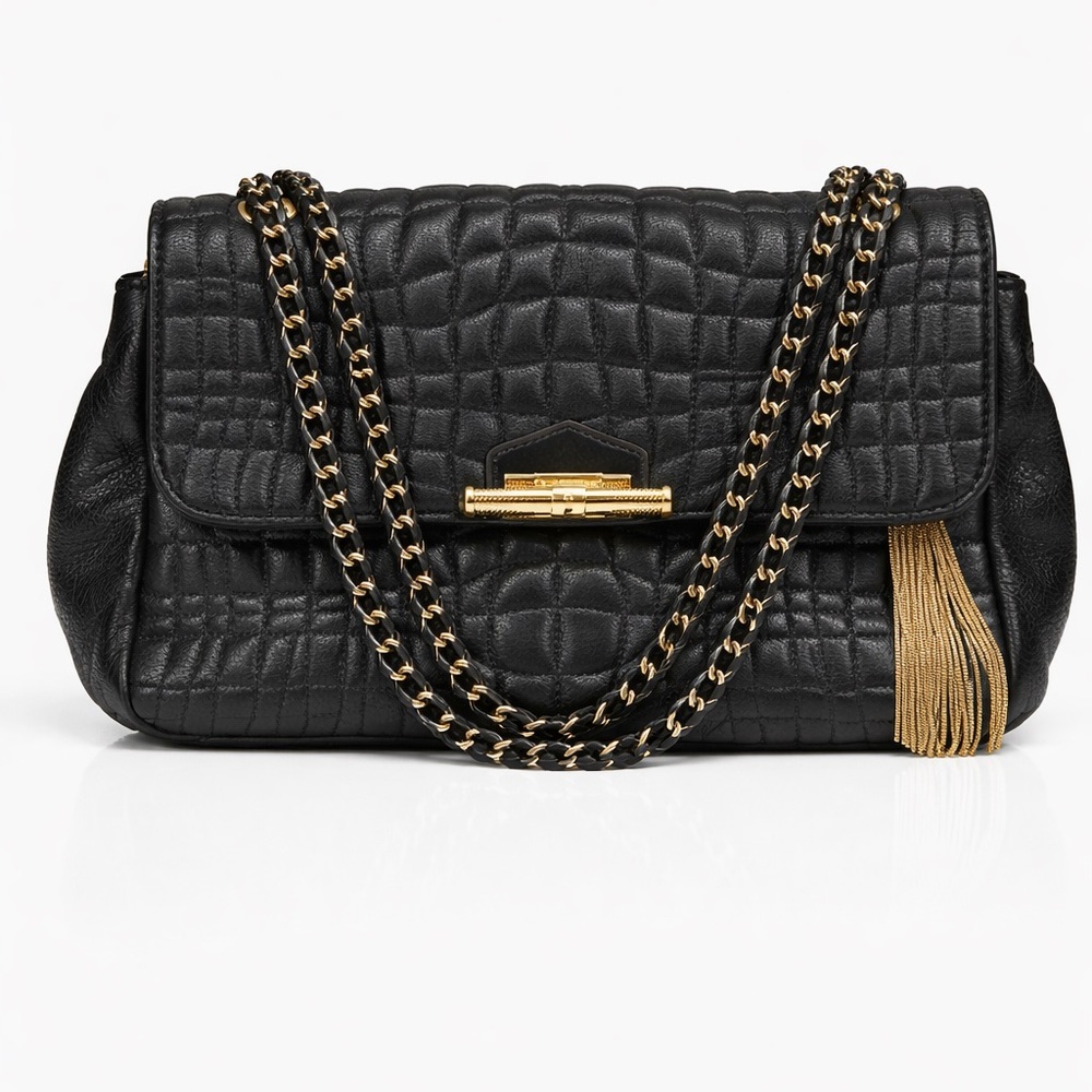 Aimee Kestenberg Black Quilted Leather Shoulder Bag w/ Gold Chain – Like New - Picture 1 of 15